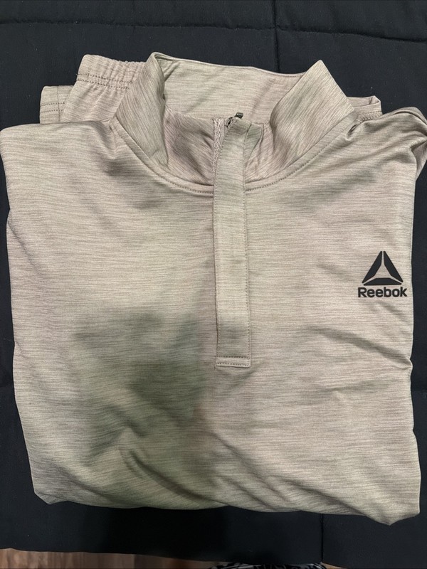 REEBOK Men’s Medium DRIFTWOOD Quarter-Zip Mock Neck Active Pullover Slim Fit NWT gallery