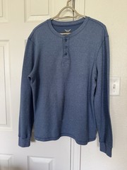 Faded Glory Men’s Blue Waffle Knit Long Sleeve Henley T-Shirt Size L