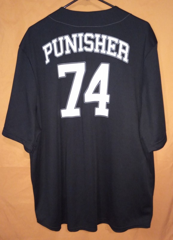Shirt, baseball button-up, Jersey, Punisher #74, black and white, Men's: 2X (50 gallery