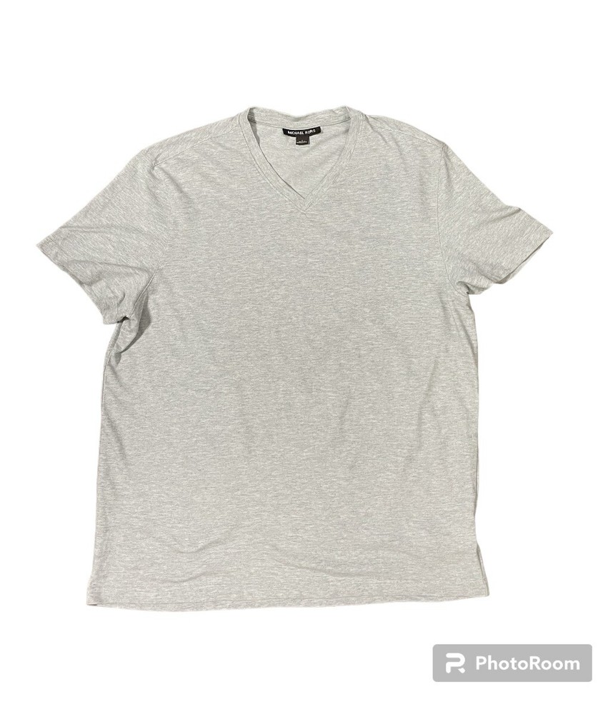Michael Kors Shirt Adult Large Gray V Neck MK Logo Short Sleeve Classic Mens