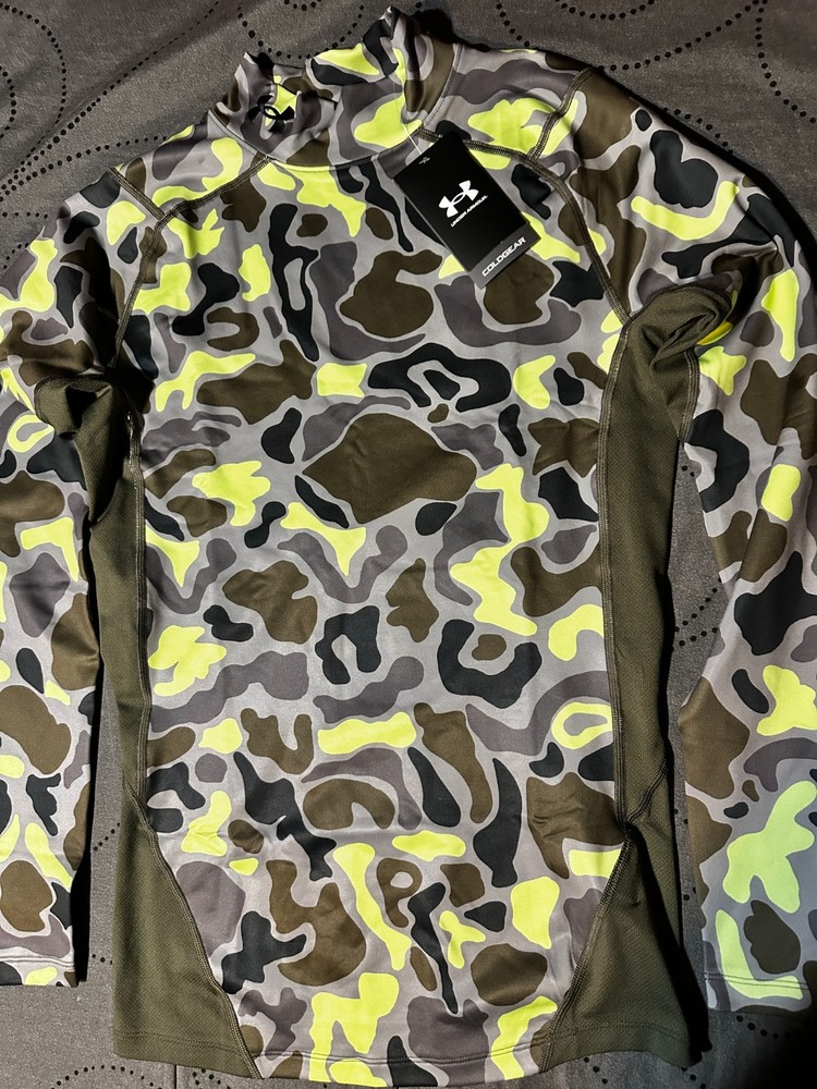UNDER ARMOUR COLDGEAR COMPRESSION GREENS & GRAY'S CAMO MOCK SHIRT SIZE M MEN $60