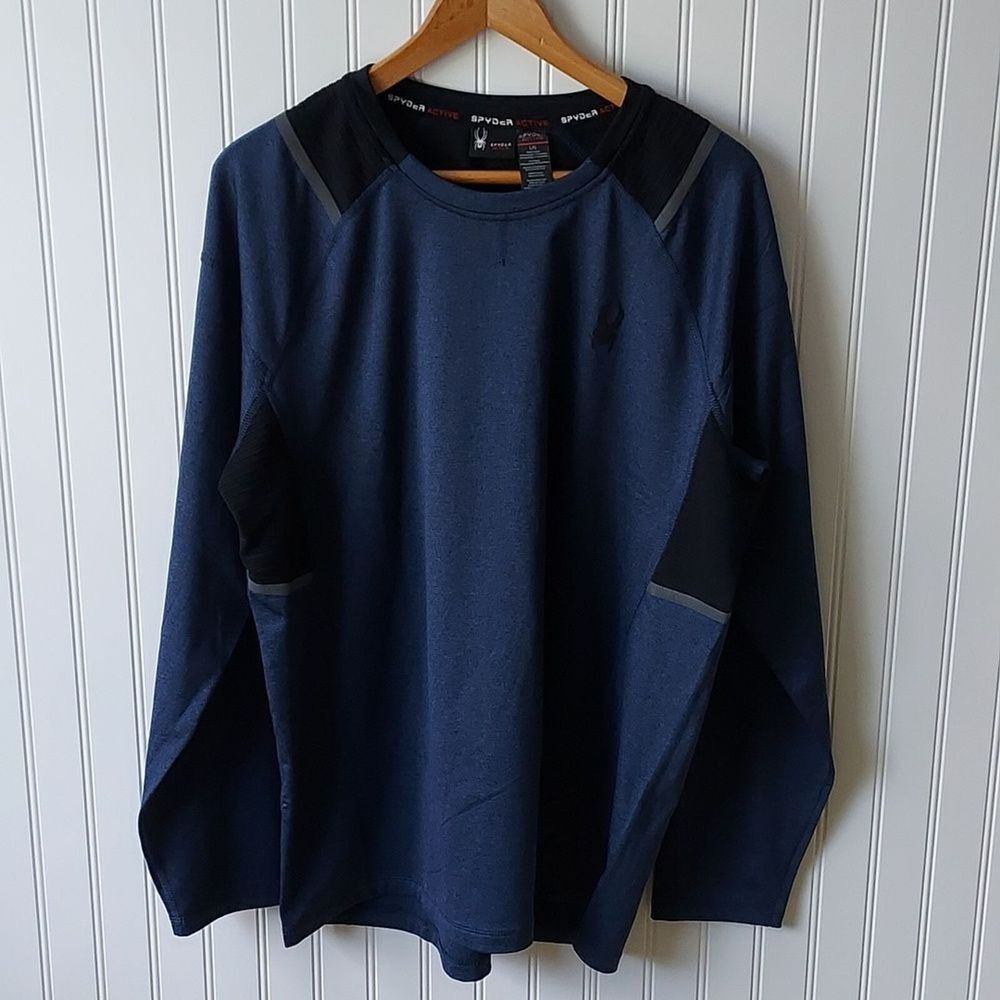 Spyder Active Pro Web Men's L Shirt Wicking Long Sleeve Heather Navy Blue Black
