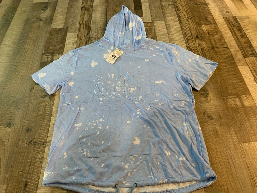 NWT Big & Tall Mens Ecko Unltd Hooded Short Sleeve Shirt Blue/White MSRP:$44 2XL