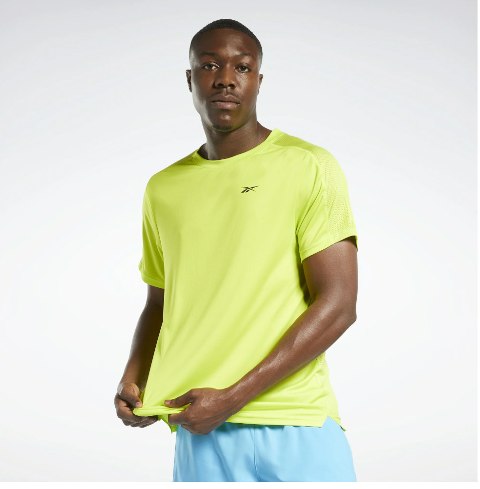 Reebok Speedwick Workout Ready Tech T Shirt Mens Large Acid Yellow Short Sleeve