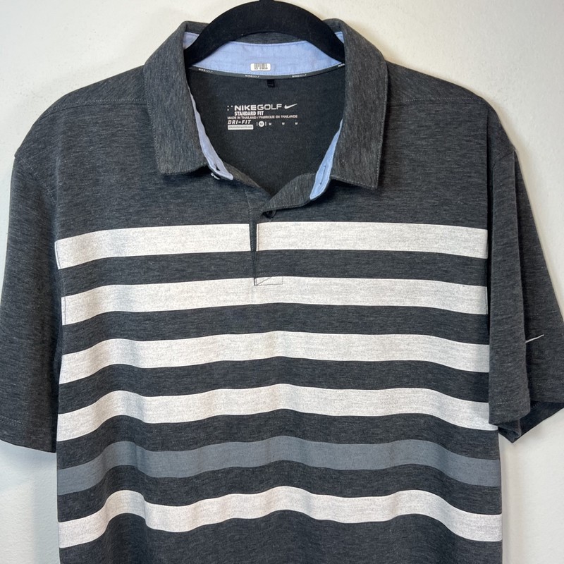 Nike Golf TR Dry Striped Polo Shirt Gray Short Sleeve DriFit Standard Fit Medium gallery