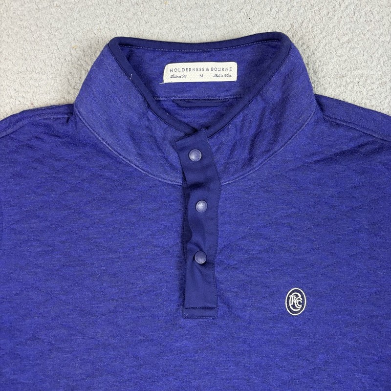 Holderness Bourne Pullover Men Medium Blue Golf Performance Casual 1/4 Snap gallery