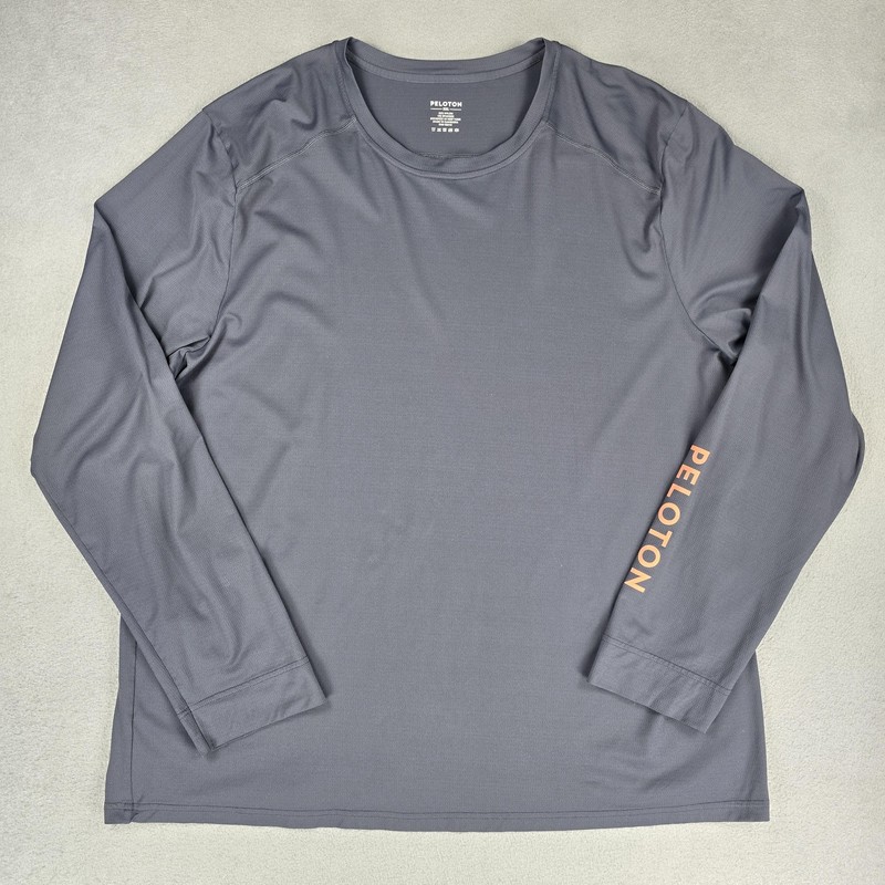 Peloton Shirt Mens 2XL Gray Long Sleeve Performance Athletic Logo Tee Cycling gallery