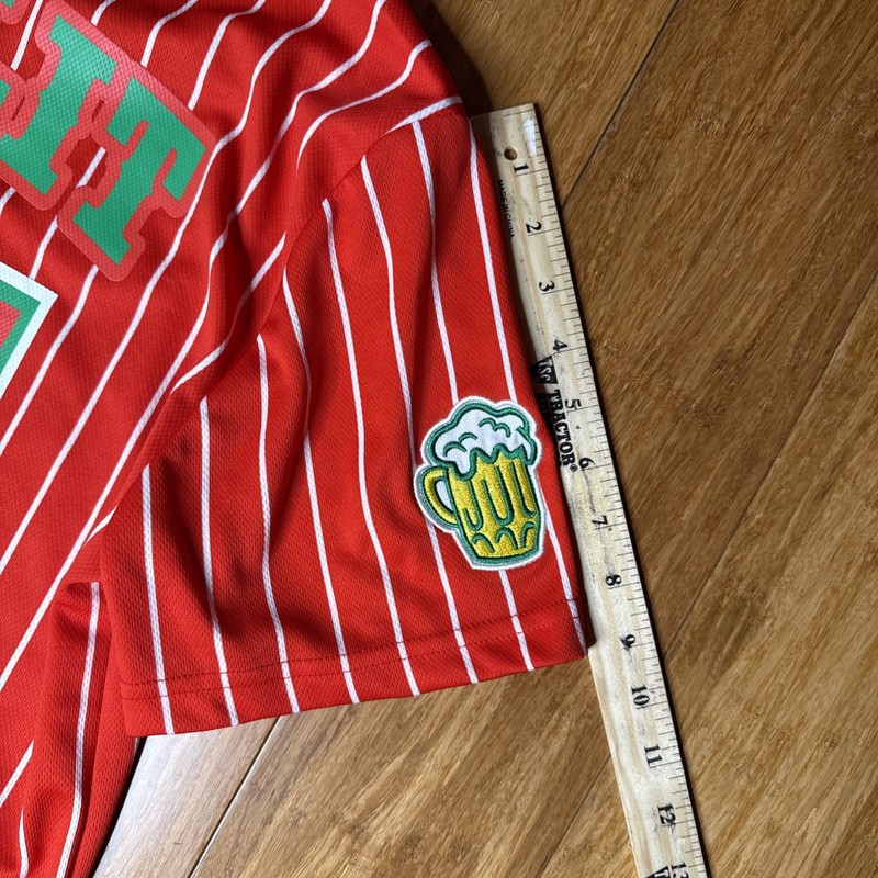 Spencers Workshop Baseball Jersey Red Holiday Drinking Team Christmas Mens Med gallery