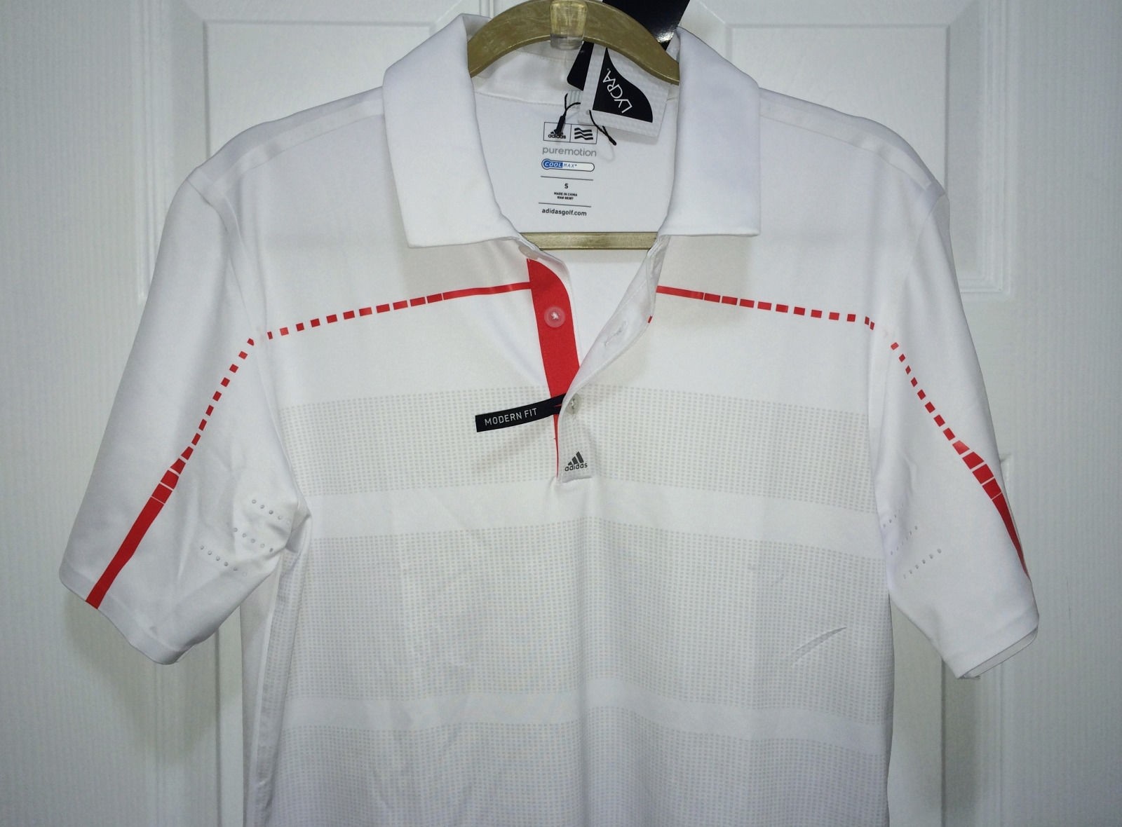 ADIDAS GOLF Coolmax Puremotion Tour Digital White Red Grey Polo Shirt NEW Mens S gallery