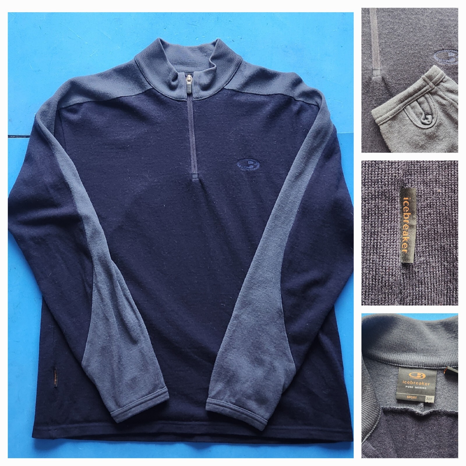 Icebreaker Sport 320 Merino Wool 1/4 Zip Mens Small BlueGray Technical Base gallery