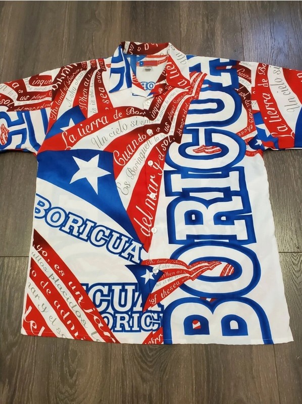 Mega USA Himno de Puerto Rico La Borinquena Sz XL Button Down Shirt Puerto Rico gallery