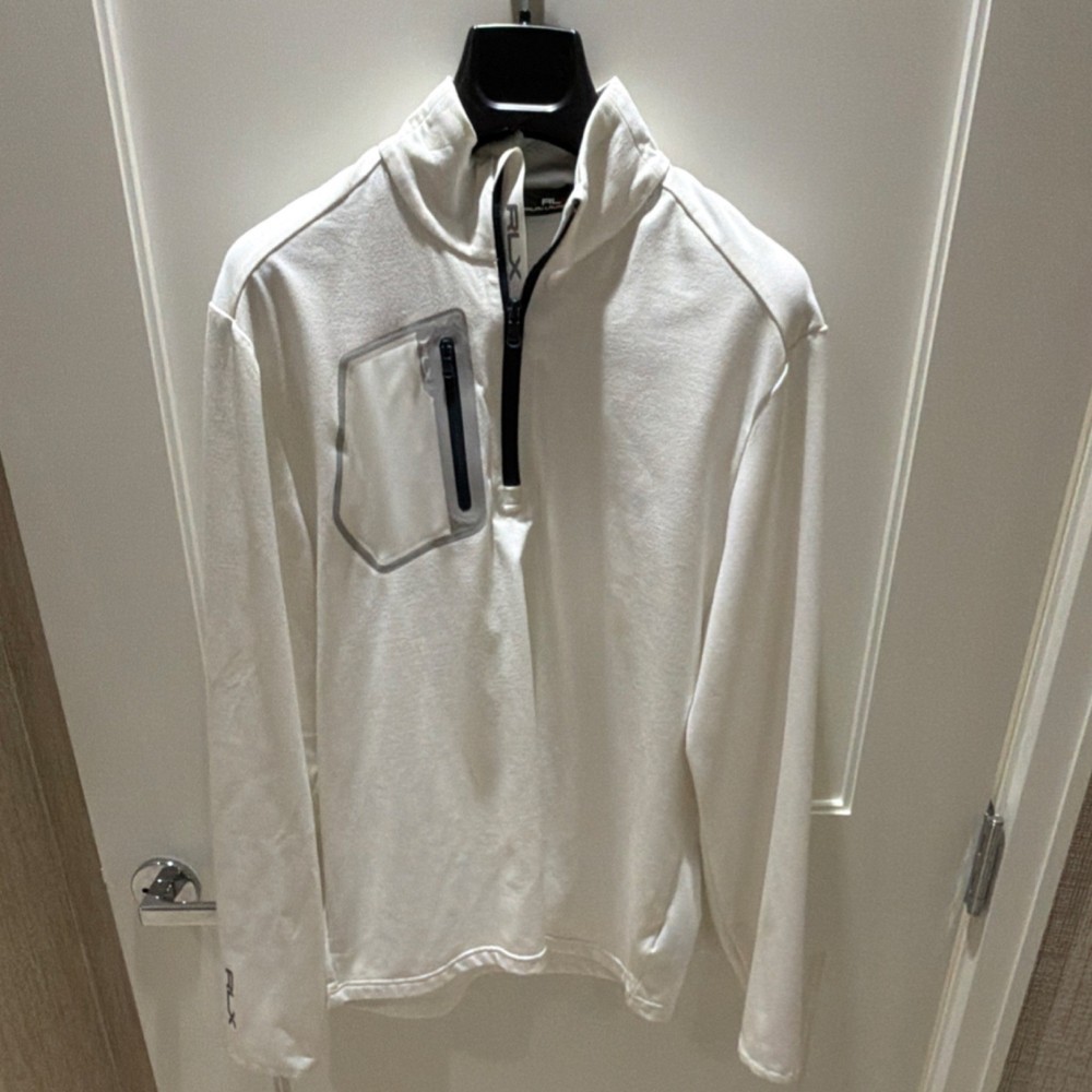 RLX Ralph Lauren White Solid 1/4 Zip Pullover Mock Neck Men's M Golf
