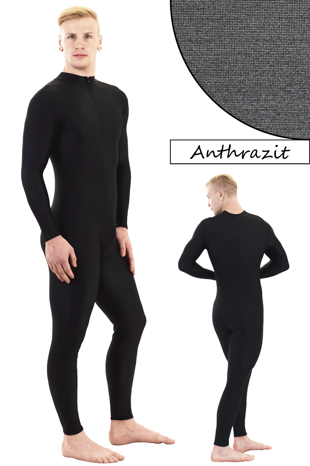 Full Suit Long Sleeves & Legs Collar Back Zip Mens Sports Suit Stretch Shiny gallery