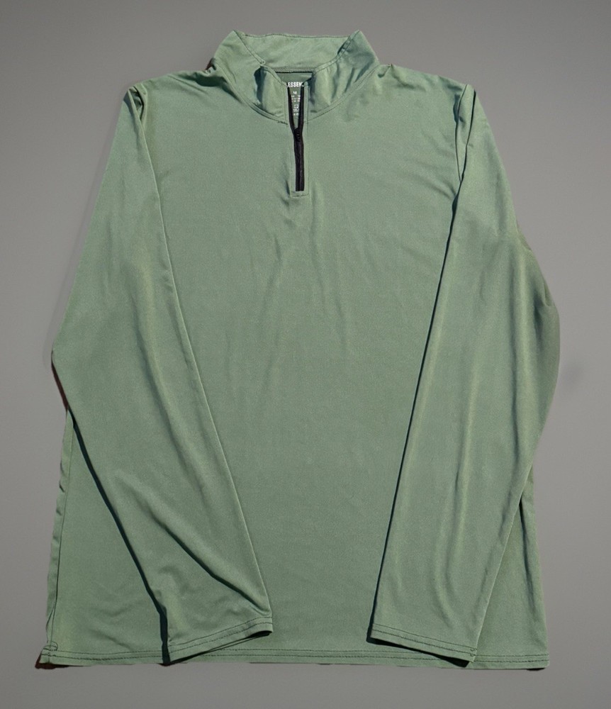 Real Essentials Men's Quarter Zip Pullover Shirt Green Long Sleeve Athletic Sz M