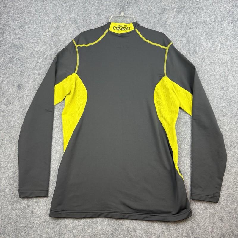 Nike Pro Combat Hyperwarm Compression Shirt L Fitted Dri-Fit Neon Yellow Gray gallery