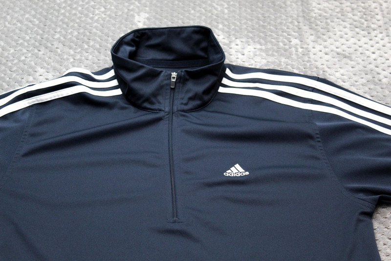 Adidas Pullover Mens Medium Blue 1/4 Zip 3 Stripe Long Sleeve Shirt Training gallery