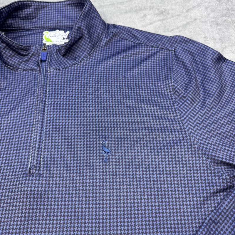 TailorByrd Pullover Mens Large Blue Houndstooth Quarter Zip Golf Shirt Top gallery