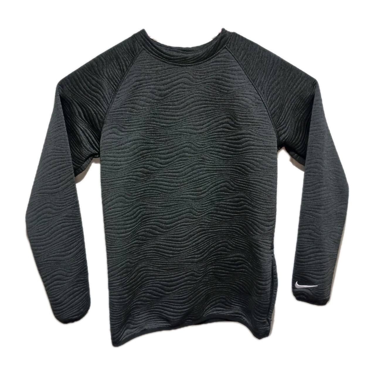 Nike Dri-Fit Black Ribbed Crew Neck Long Sleeve Shirt Youth Small Single Pocket gallery
