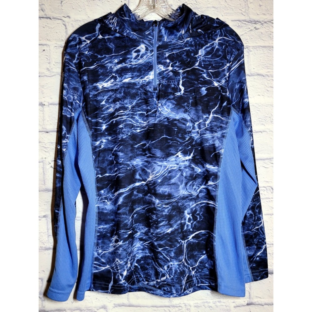 Mossy Oak Elements Hoodie Shirt Blue Camo Size M 1/4 Zip Long Sleeve Outdoors