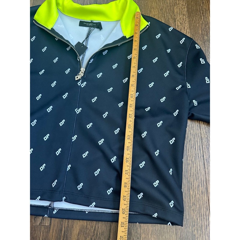 Daniel Patrick Monogram Quarter Zip Track Jacket Black Neon Yellow Small NEW gallery