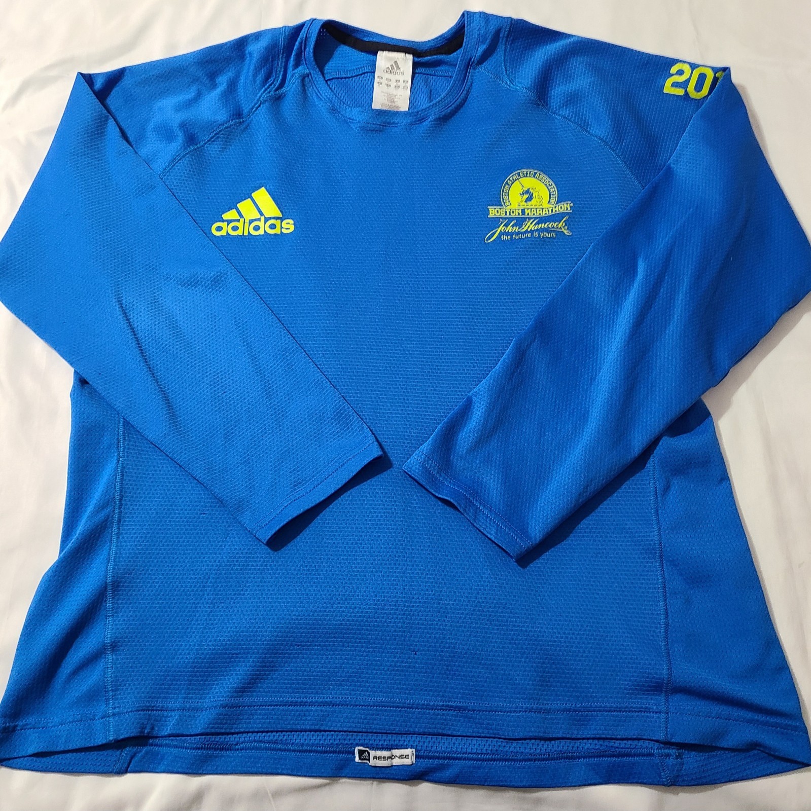 2010 Official Adidas Boston Marathon Running LS Shirt Mens Sz XL Blue 114th BAA gallery