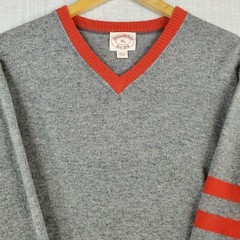 BROOKS BROTHERS Size XL Mens 100% Lambswool Gray Red V Neck Sweater Rib Knit