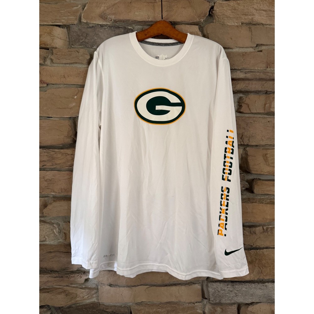 Nike Green Bay Packers NFL Dri-FIT Long Sleeve Shirt Mens Large White Football