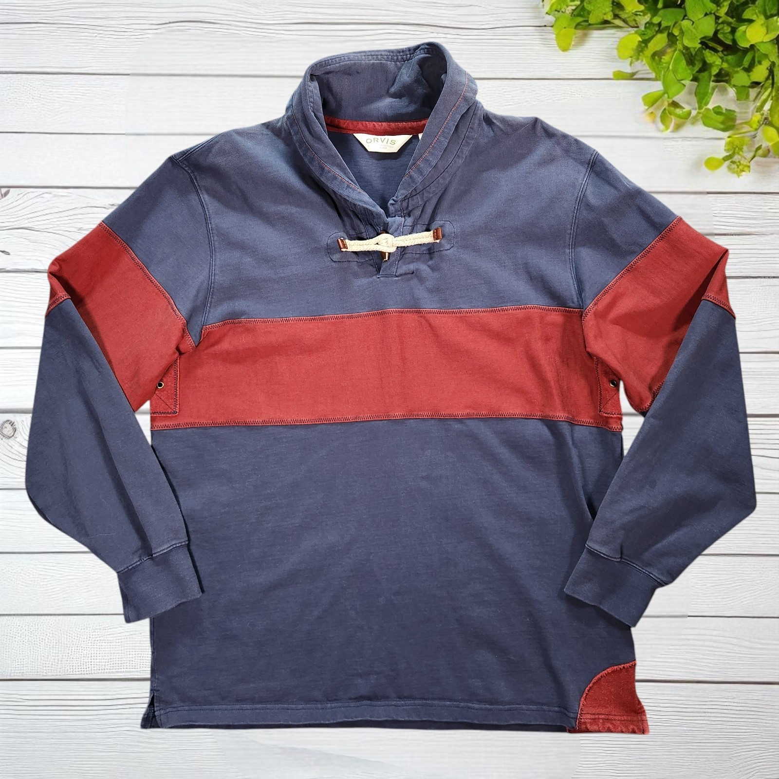 Orvis Light-heavyweight Sailing Rugby Shirt Large Blue Red Longsleeve Toggle gallery