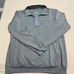 Wears Woody Pullover Mens XL Gray Blue Quarter Zip Made USA Bamboo Blend Patch