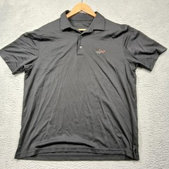 Greg Norman Polo Shirt Mens XL Black Charcoal Performance Golf Shark Logo Knit
