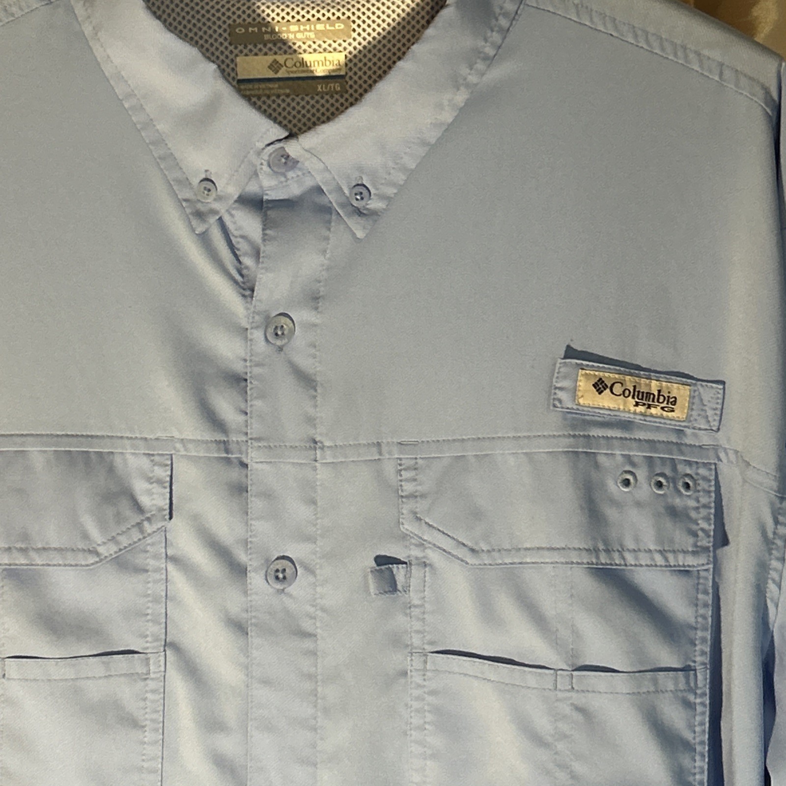 Columbia PFG Men’s Button Up Shirt Light Blue LS Fishing Super Tamiami Omni XL gallery