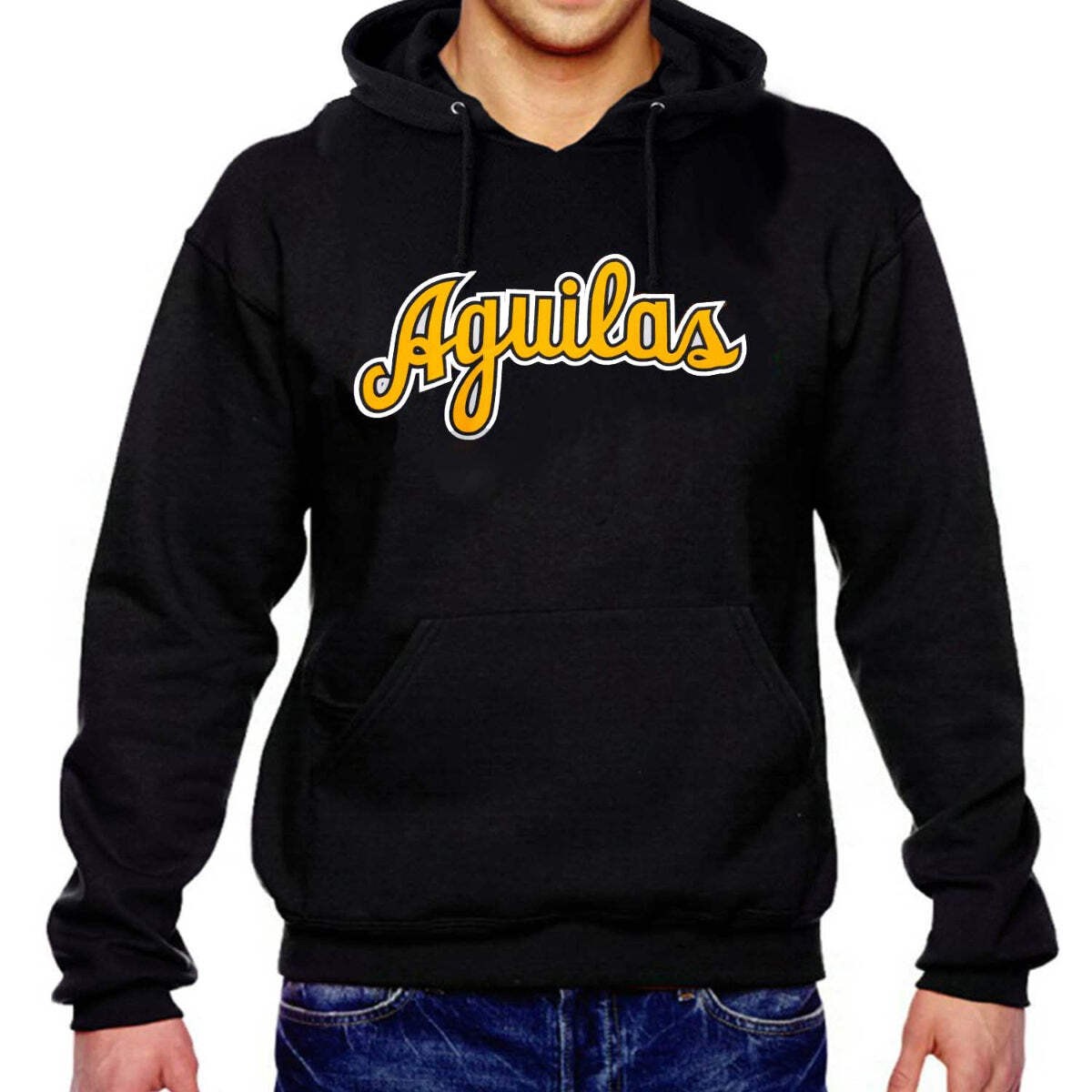Aguilas Black Hoodie Yellow and White Logo gallery