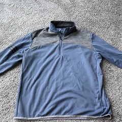 adidas Men’s M Blue/Gray 1/4 Zip Mock Neck Long Sleeve Polyester Logo Pullover