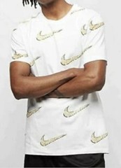 Nike Sportswear Bling Swoosh AOP T-Shirt White Gold Silver BQ0633-100 RARE Sz XL