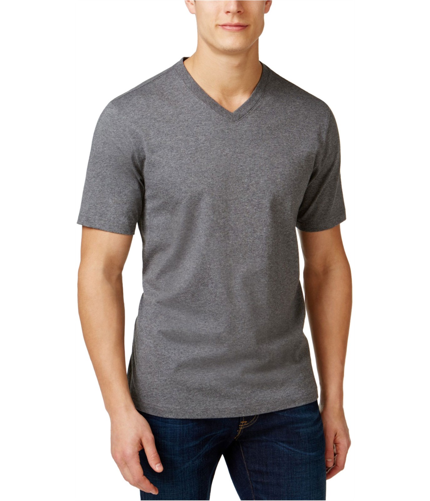 Club Room Mens V-neck Basic T-Shirt, Grey, Big & Tall, Small gallery