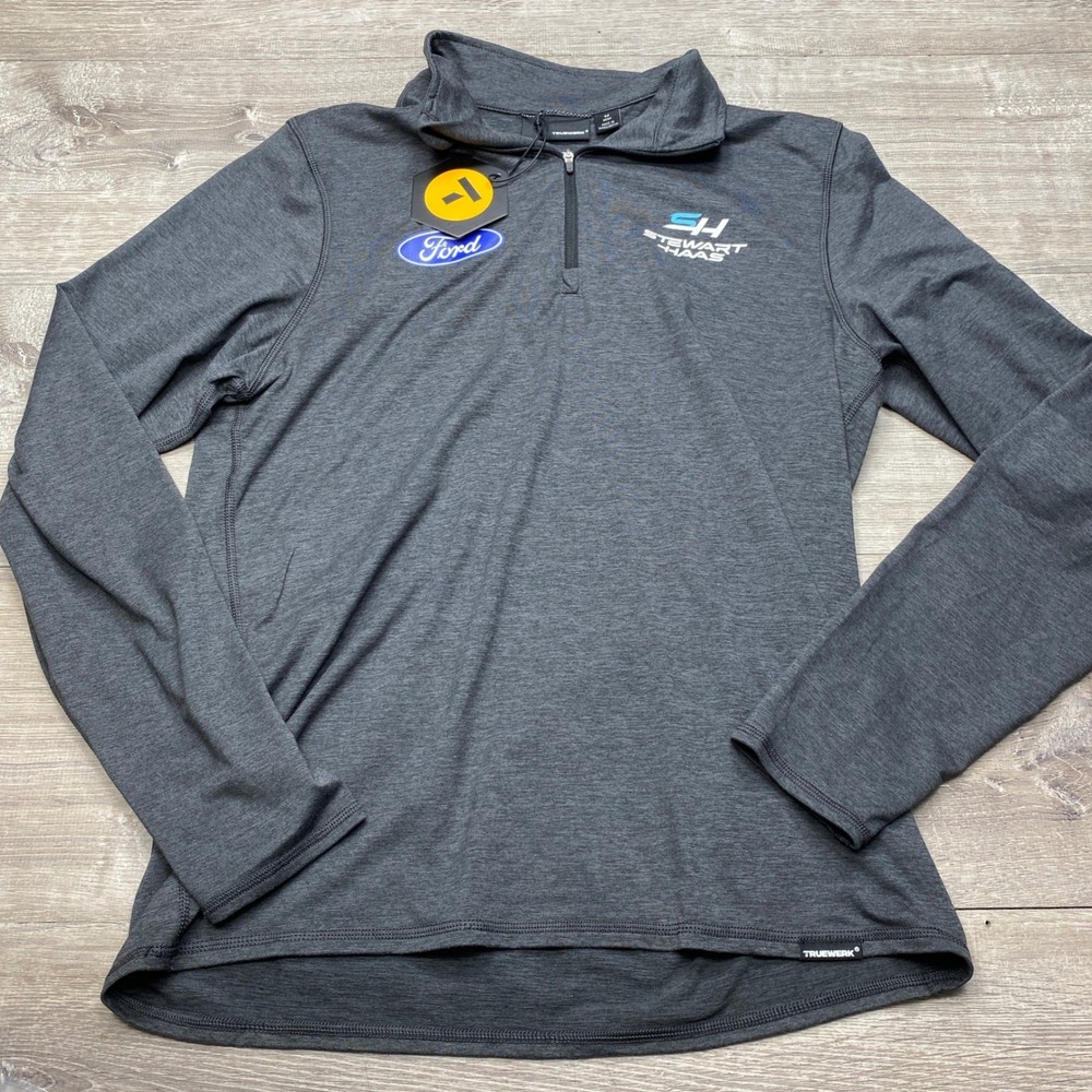 TrueWerk Pullover Mens M Grey Stewart-Haas Ford 1/4 Zip Performance Workwear