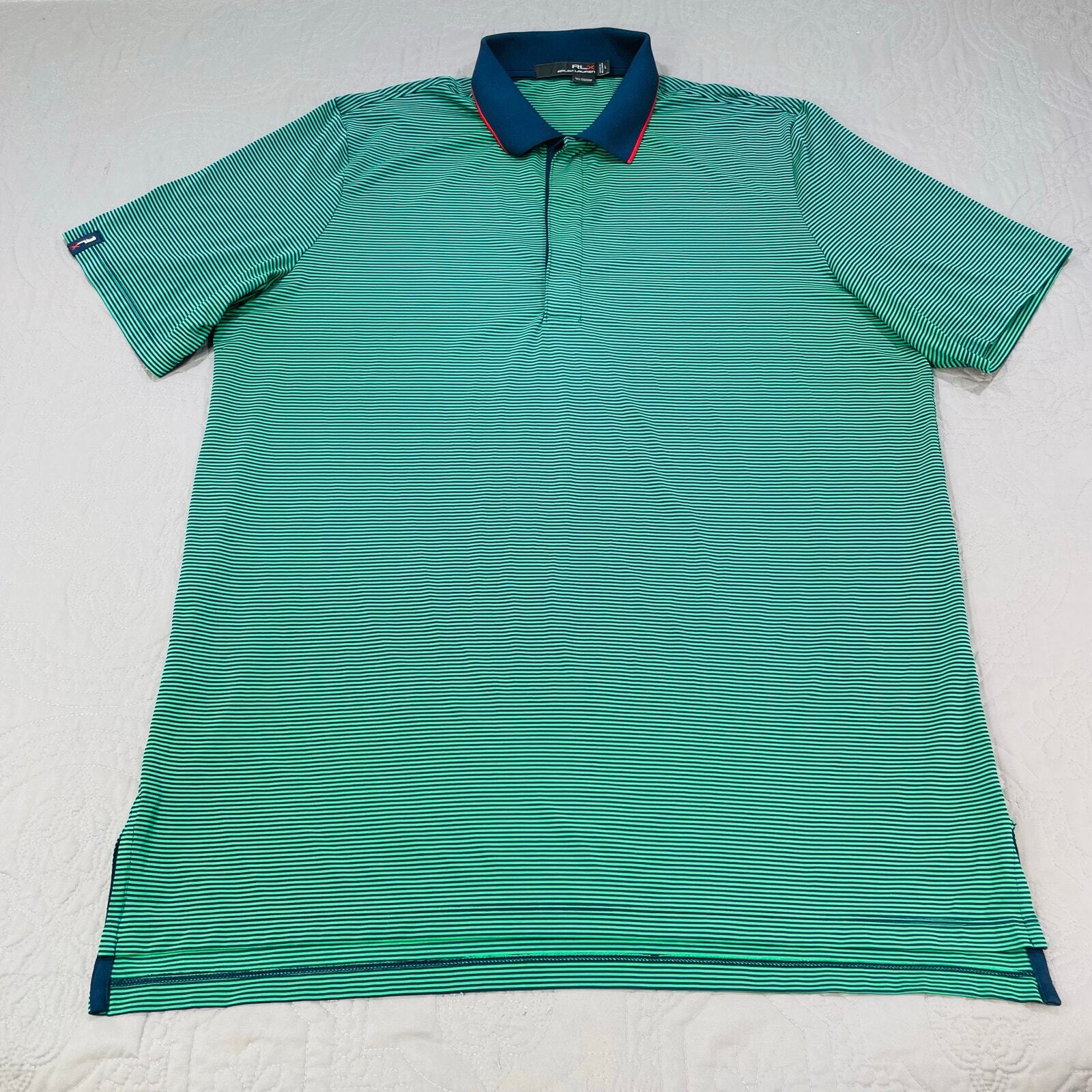 RLX Ralph Lauren Golf Polo Green Striped Mens Large Performance Tech Stretch gallery