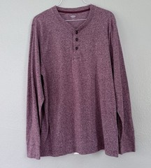 Old Navy Mens T Shirt sz L Burgundy Heathered Crew Neck Henley Long Sleeve