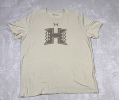 Under Armour Shirt Size Large L Tan/Beige Grey Tee Short Sleeve Mens Heatgear