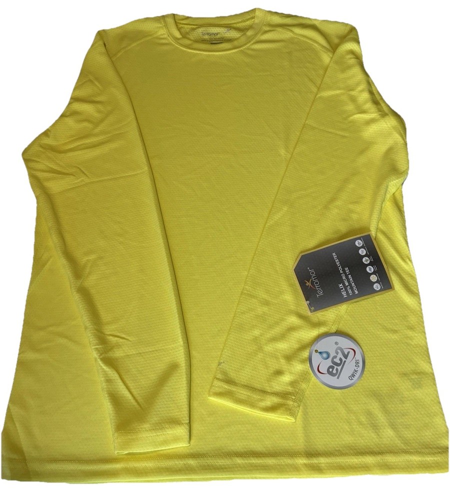 NWT Terramar Sports Men's Medium Neon Yellow Helix Performance Mesh Tee