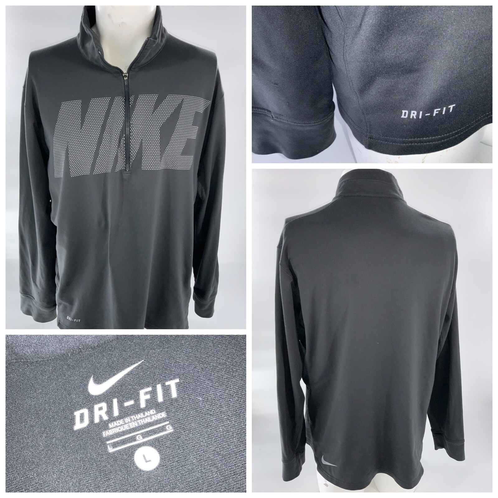 Nike Dri-Fit Running Pullover L Men Gray ¼ Zip Poly Spandex YGI B2-466 gallery