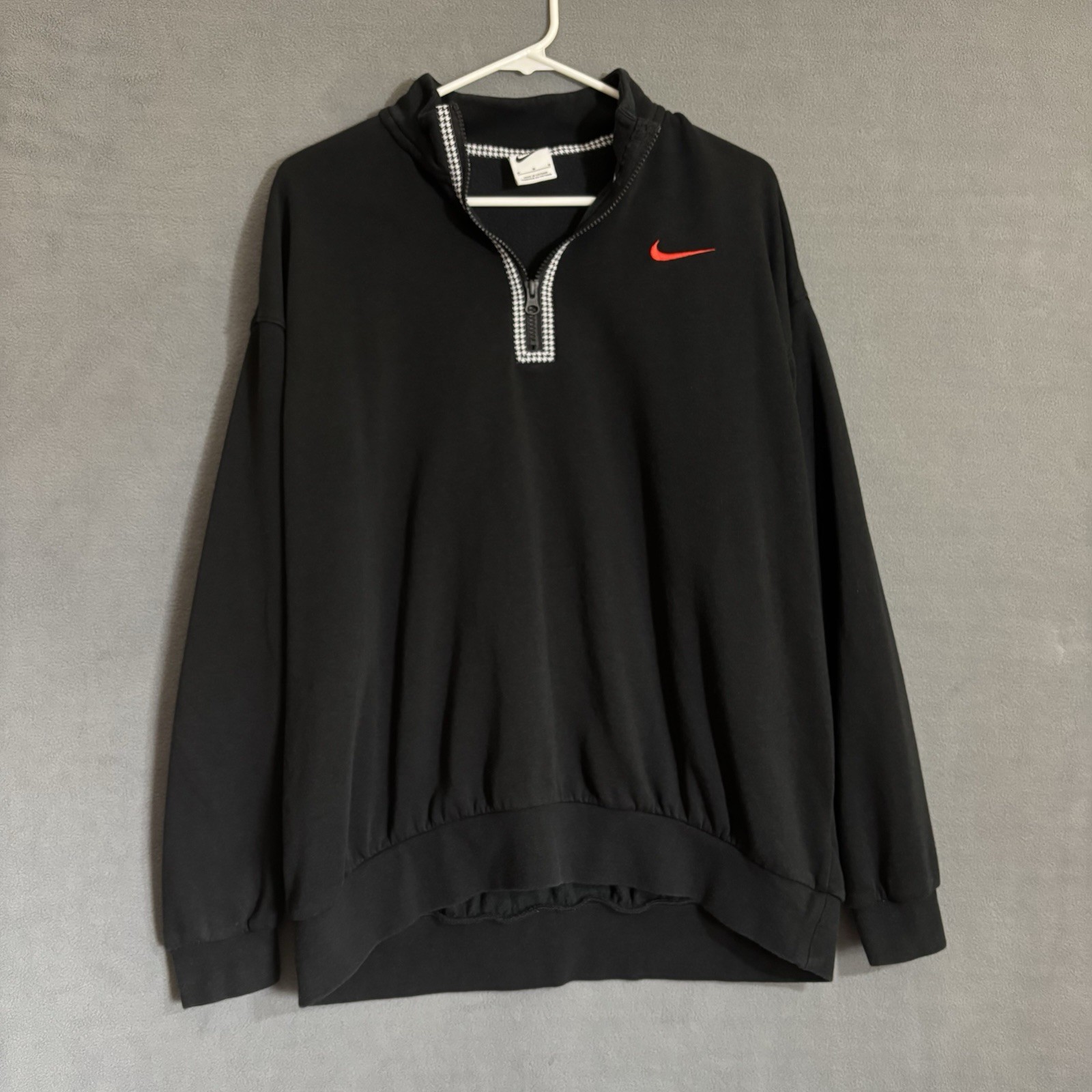 Nike Y2K Men’s M Pullover Quarter Zip Black Houndstooth Swish Logo White Tag gallery