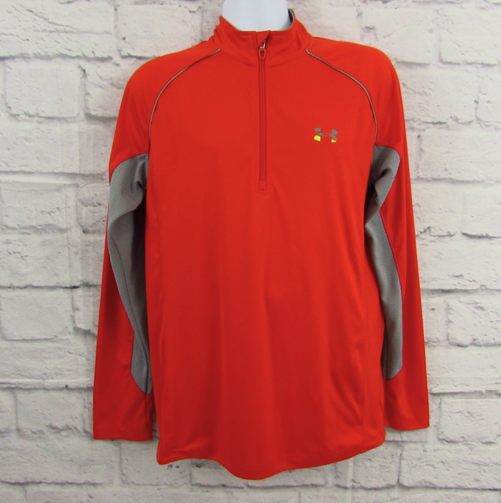 2011 Under Armour AllSeasons Gear Shirt Men L Orange/Gray 1/2 Zip Pullover Run gallery