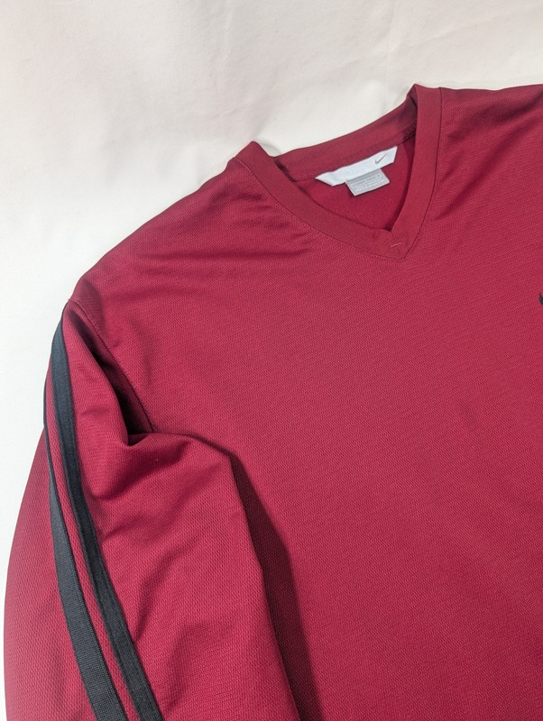 Y2K Vintage Nike Warm Up Shirt V Neck Lightweight Long Sleeve Mens Large Maroon gallery