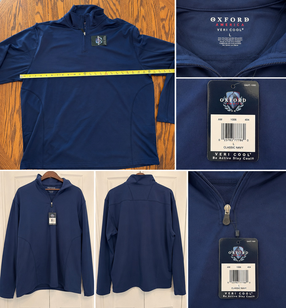 Oxford America Veri Cool Quarter Zip Pullover Men’s Large Navy Athletic Stretch