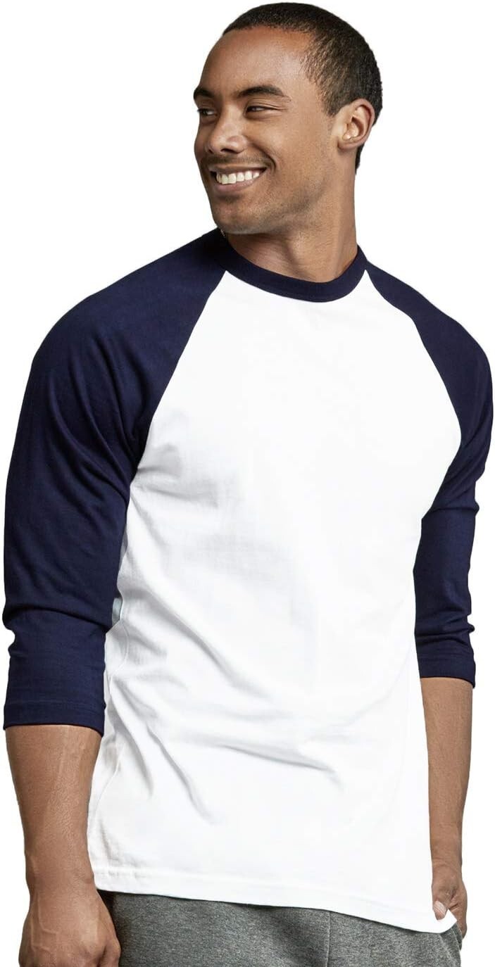 TOP PRO Men's 3/4 Sleeve Casual Raglan Jersey Baseball Tee Shirt (1XL / NV/WHT) gallery