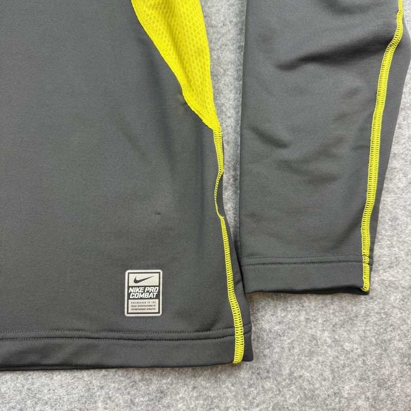Nike Pro Combat Hyperwarm Compression Shirt L Fitted Dri-Fit Neon Yellow Gray gallery