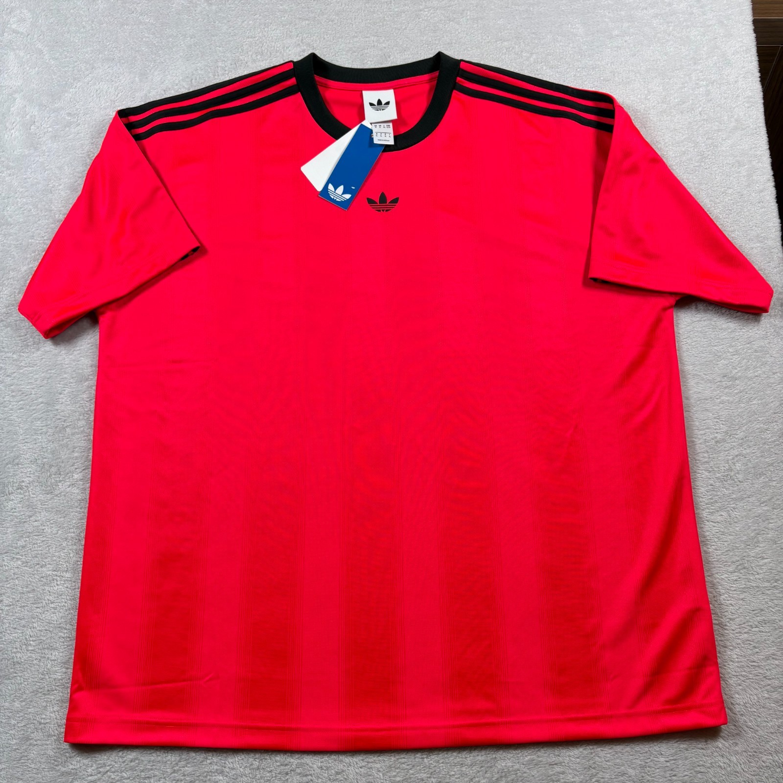 Adidas Adicolor Jacquard Jersey Mens XL Lucid Red Loose Fit Athleisure T Shirt gallery