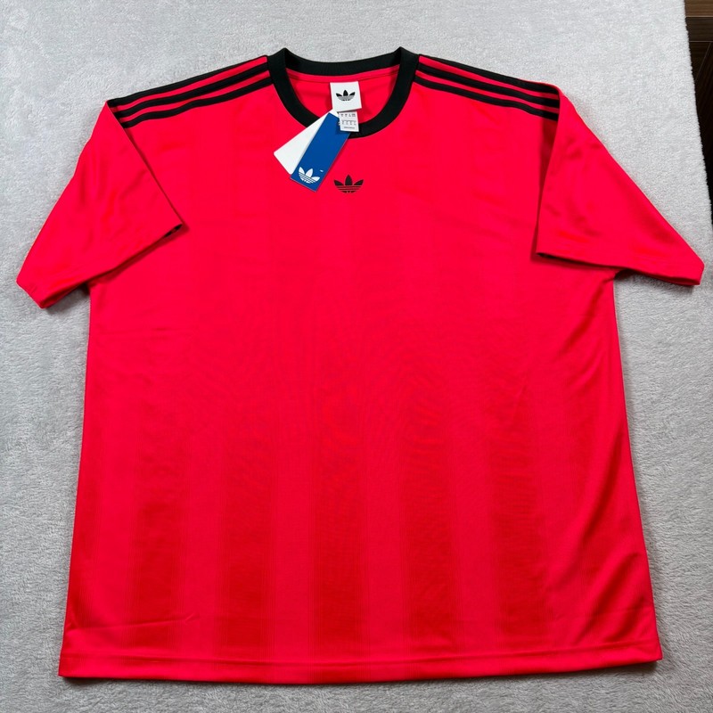 Adidas Adicolor Jacquard Jersey Mens XL Lucid Red Loose Fit Athleisure T Shirt gallery