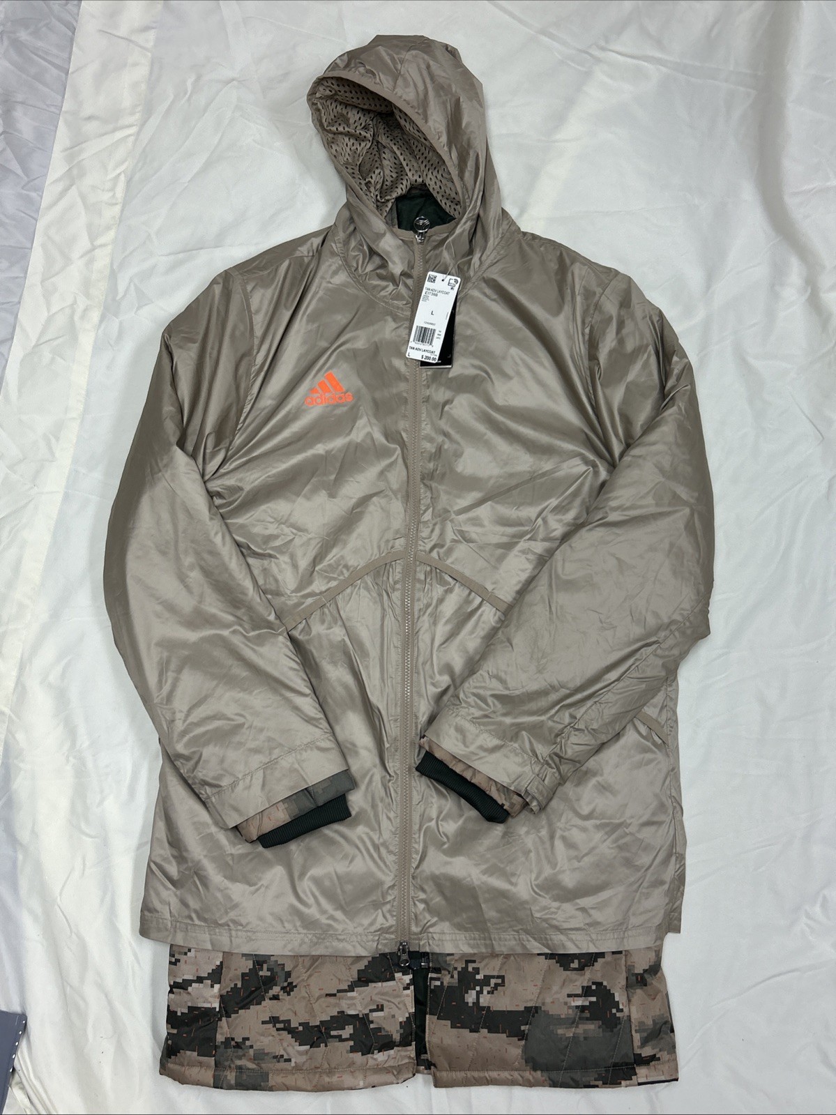 Men's adidas Tan Adv Laycoat Reversible Khaki Cam Parka Size L EI7398 NEW ZA1 gallery